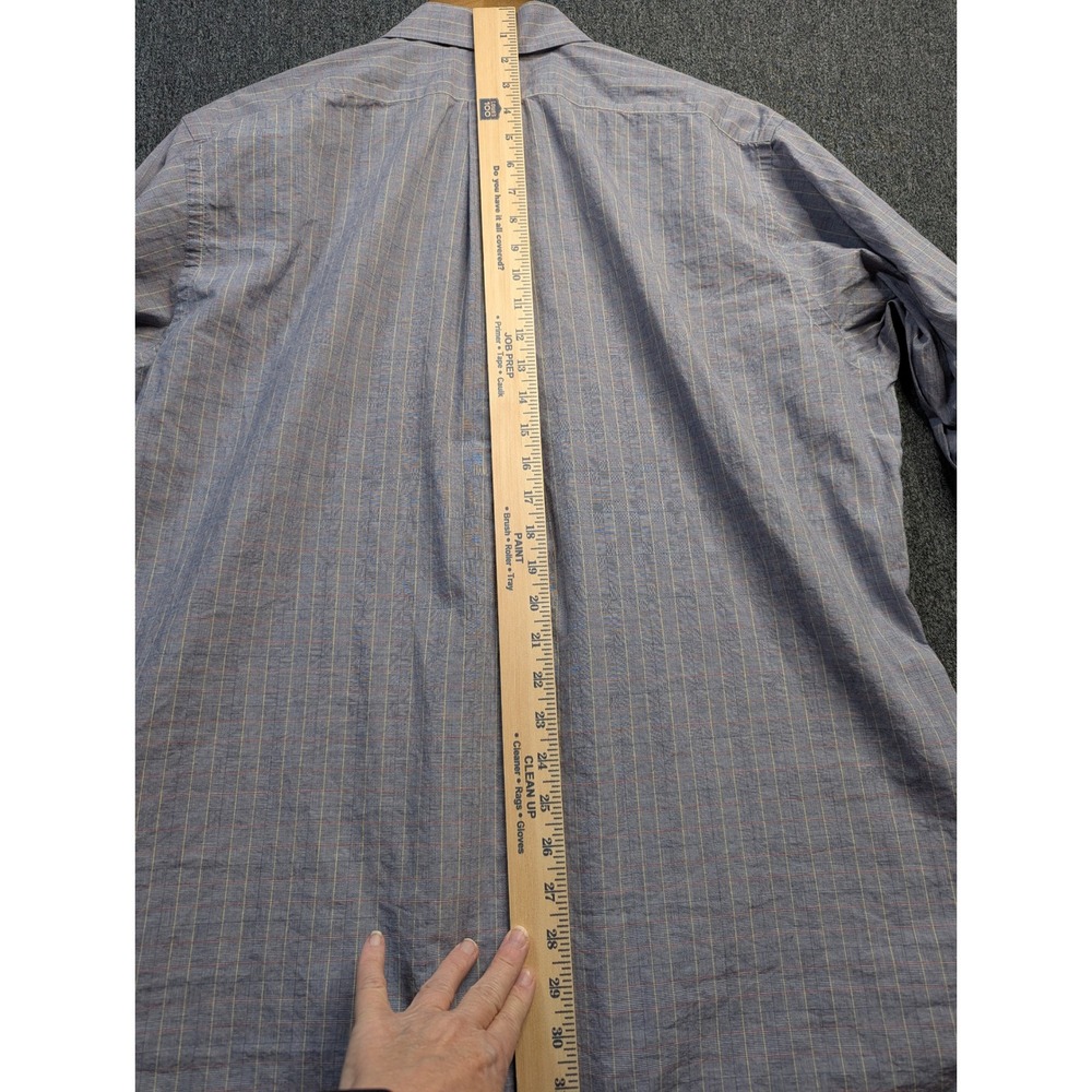 Paul Fredrick Mens Blue Plaid‎ Cotton Broadcloth Button Down Shirt 17.5 33 USA - Picture 9 of 11